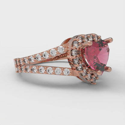 1.49 cttw Simulated Pink Tourmaline Hidden Halo Engagement Ring - Solid Gold (Heart Cut,6.5mm)