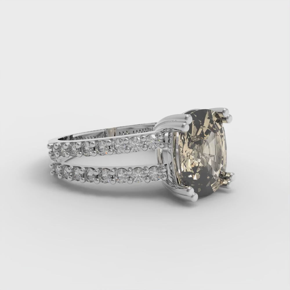 3.48 cttw Natural Morganite Solitaire with Zirconia Simulated Diamond Accents Engagement Ring - Solid Gold (Long Cushion Cut,9x7mm)