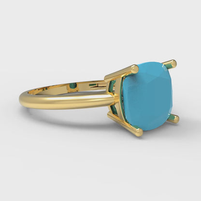 2.5 cttw Simulated Turquoise Solitaire  Engagement Ring - Solid Gold (Cushion Cut,8mm)