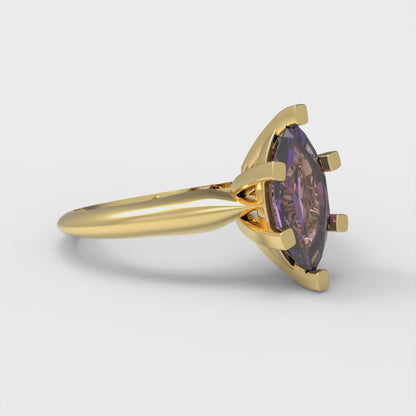 1 cttw Natural Amethyst Solitaire  Engagement Ring - Solid Gold (Marquise Cut,10x5mm)