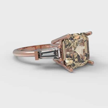 3 cttw Natural Morganite Three-Stone Engagement Ring - Solid Gold (Asscher Cut,8.0mm)