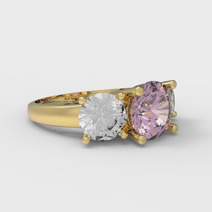 3 cttw Zirconia Simulated Pink Diamond Three-Stone Engagement Ring - Solid Gold (VVS1, Round Cut,7.5mm)