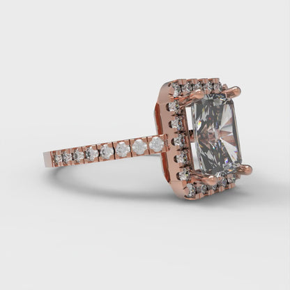 1.86 cttw White Sapphire Hidden Halo Engagement Ring - Solid Gold (Emerald Cut,7.5x5.5mm)