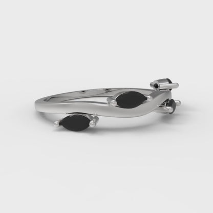 0.4 cttw Natural Onyx Marquise Cut White Gold Eternity Wedding Band
