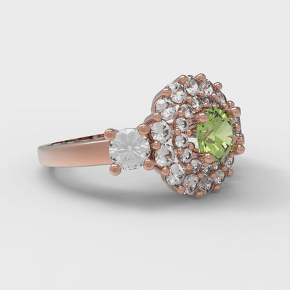 1.4 cttw Natural Peridot Hidden Halo Engagement Ring - Solid Rose Gold (VVS1, Round Cut,5.0mm)