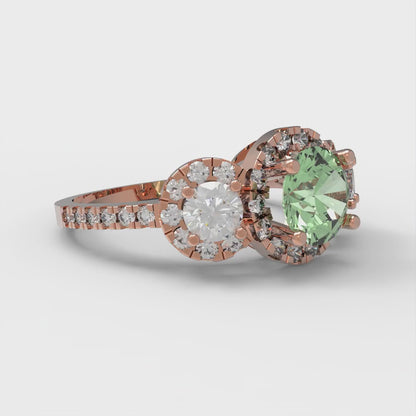 1.46 cttw Zirconia Simulated Green Diamond Three-Stone Engagement Ring - Solid Gold (VVS1, Round Cut,6.0mm)