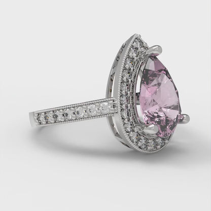 2.36 cttw Zirconia Simulated Pink Diamond Hidden Halo Engagement Ring - Solid Gold (VVS1, Pear Cut,10x7mm)