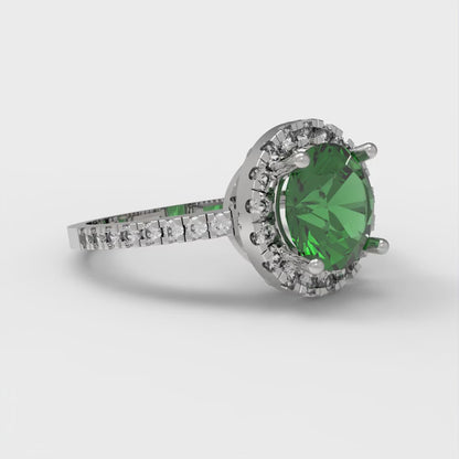 1.8 cttw Simulated Emerald Hidden Halo Engagement Ring - Solid Gold (Round Cut,7.5mm)