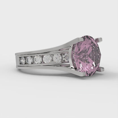 3.39 cttw Round Cut Simulated Pink Diamond Bridal Set - Solid White Gold Engagement Ring & Wedding Band