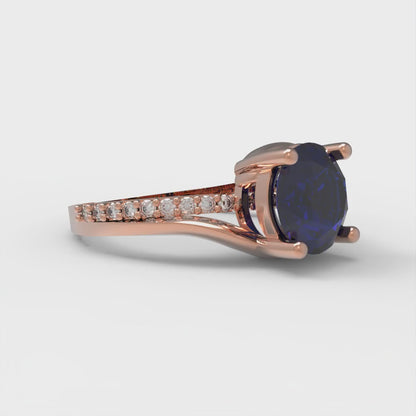 1.71 cttw Simulated Blue Sapphire Solitaire with Zirconia Simulated Diamond Accents Engagement Ring - Solid Rose Gold (VVS1, Round Cut,7.5mm)
