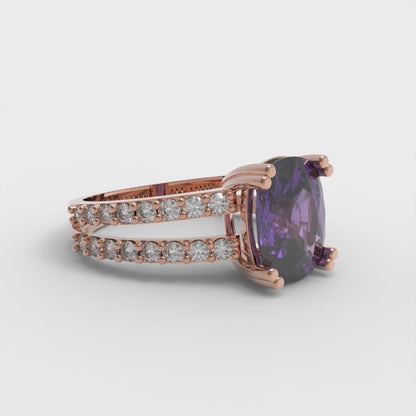 3.48 cttw Natural Amethyst Solitaire with Zirconia Simulated Diamond Accents Engagement Ring - Solid Gold (Long Cushion Cut,9x7mm)