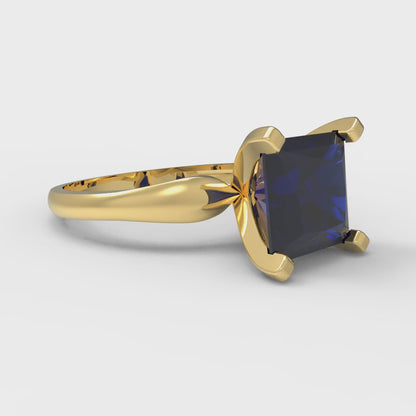 2.5 cttw Simulated Blue Sapphire Solitaire  Engagement Ring - Solid Yellow Gold (VVS1, Princess Cut,8.5mm)