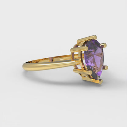 1.5 cttw Natural Amethyst Solitaire  Engagement Ring - Solid Gold (Pear Cut,9x6mm)