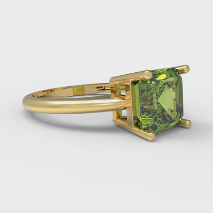 2 cttw Natural Peridot Solitaire  Engagement Ring - Solid Gold (Asscher Cut,7.0mm)