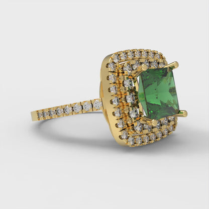 2.07 cttw Simulated Emerald Hidden Halo Engagement Ring - Solid Yellow Gold (VVS1, Princess Cut,6.5mm)