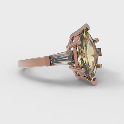 2 cttw Zirconia Simulated Yellow Diamond Three-Stone Engagement Ring - Solid Gold (VVS1, Marquise Cut,11x5.5mm)