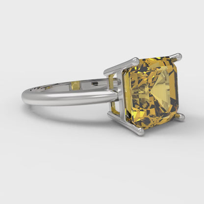 2.5 cttw Natural Citrine Solitaire  Engagement Ring - Solid White Gold (VVS1, Asscher Cut,8.0mm)