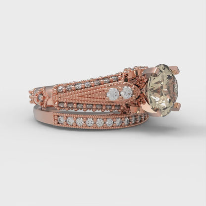 2.095 cttw Round Cut Natural Morganite Bridal Set - Solid Rose Gold Engagement Ring & Wedding Band