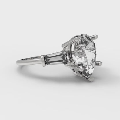 2.5 cttw White Sapphire Three-Stone Engagement Ring - Solid Gold (Pear Cut,10x7mm)