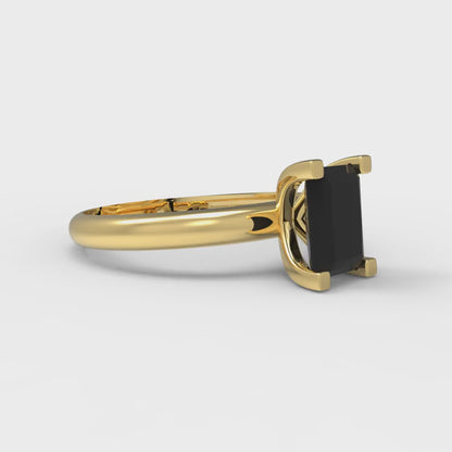 1 cttw Natural Onyx Solitaire  Engagement Ring - Solid Gold (Emerald Cut,7X5mm)