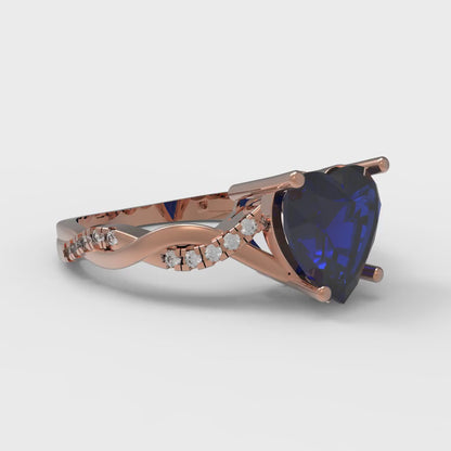 2.1 cttw Simulated Blue Sapphire Solitaire with Zirconia Simulated Diamond Accents Engagement Ring - Solid Gold (Heart Cut,8mm)