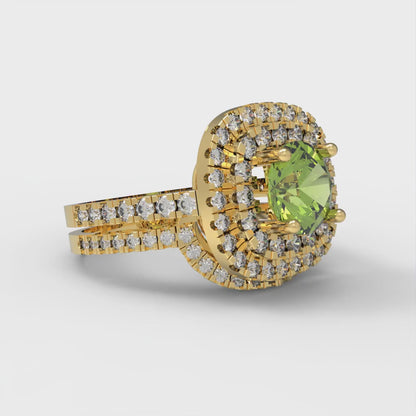 1.7825 cttw Round Cut Natural Peridot Bridal Set - Solid Yellow Gold Engagement Ring & Wedding Band