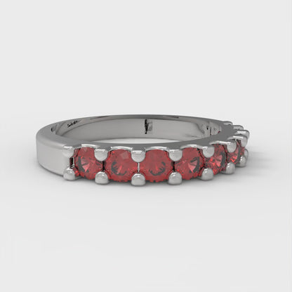 0.63 cttw Simulated Pink Tourmaline Round Cut White Gold Eternity Wedding Band