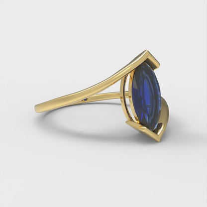 2 cttw Simulated Blue Sapphire Solitaire  Engagement Ring - Solid Yellow Gold (VVS1, Marquise Cut,12x6mm )