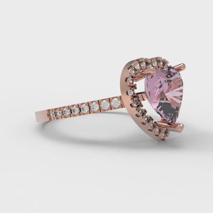 2.285 cttw Zirconia Simulated Pink Diamond Hidden Halo Engagement Ring - Solid Rose Gold (VVS1, Heart Cut,8mm)