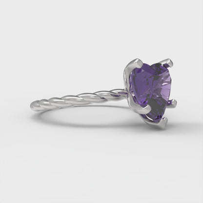 2 cttw Natural Amethyst Solitaire  Engagement Ring - Solid Gold (Heart Cut,8mm)