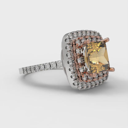 2.07 cttw Zirconia Simulated Champagne Diamond Hidden Halo Engagement Ring - Solid Gold (VVS1, Princess Cut,6.5mm)