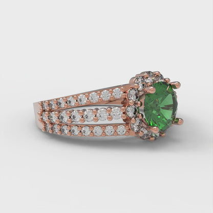 1.83 cttw Simulated Emerald Hidden Halo Engagement Ring - Solid Gold (Round Cut,6.5mm)