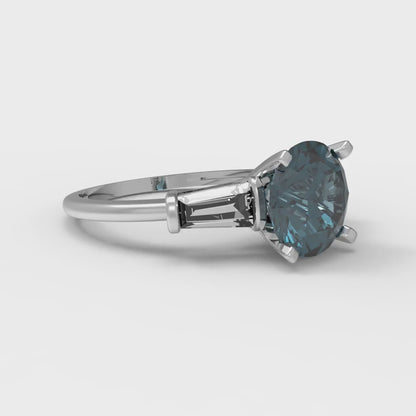 2 cttw Natural London Blue Topaz Three-Stone Engagement Ring - Solid Gold (Round Cut,7.5mm)