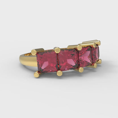 2.5 cttw Natural Garnet Princess Cut Yellow Gold Eternity Wedding Band