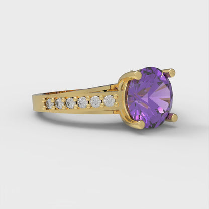 2.21 cttw Simulated Alexandrite Solitaire with Zirconia Simulated Diamond Accents Engagement Ring - Solid Gold (Round Cut,8.0mm)