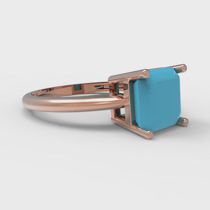 2 cttw Simulated Turquoise Solitaire  Engagement Ring - Solid Rose Gold (VVS1, Asscher Cut,7.0mm)