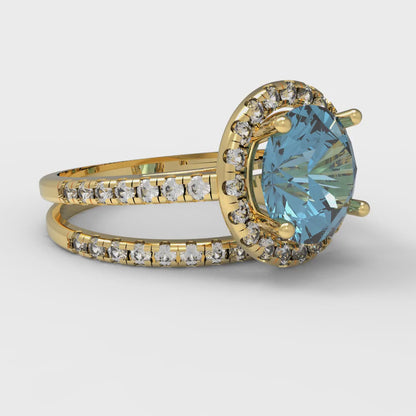 2.52 cttw Round Cut Natural Aquamarine Bridal Set - Solid Yellow Gold Engagement Ring & Wedding Band