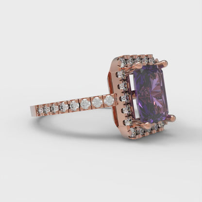 1.86 cttw Natural Amethyst Hidden Halo Engagement Ring - Solid Gold (Emerald Cut,7.5x5.5mm)