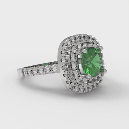 1.615 cttw Simulated Emerald Solitaire with Zirconia Simulated Diamond Accents Engagement Ring - Solid White Gold (VVS1, Round Cut,6.5mm)