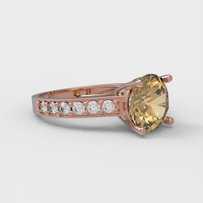 2.3 cttw Zirconia Simulated Champagne Diamond Solitaire with Zirconia Simulated Diamond Accents Engagement Ring - Solid Gold (VVS1, Round Cut,8.0mm)