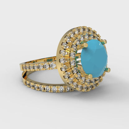2.73 cttw Round Cut Simulated Turquoise Bridal Set - Solid Yellow Gold Engagement Ring & Wedding Band