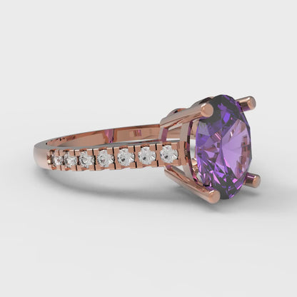 2.21 cttw Simulated Alexandrite Solitaire with Zirconia Simulated Diamond Accents Engagement Ring - Solid Gold (Oval Cut,9X7mm)