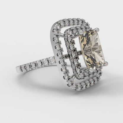 2.62 cttw Natural Morganite Hidden Halo Engagement Ring - Solid White Gold (VVS1, Emerald Cut,8X6.0mm)