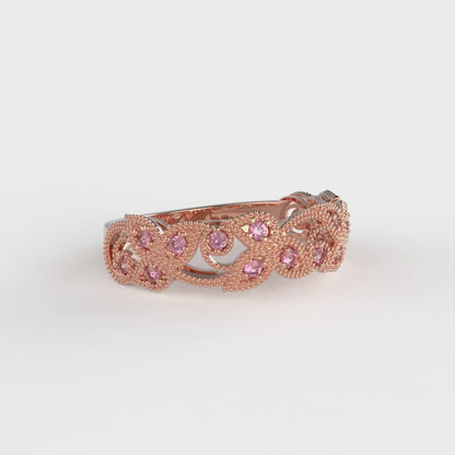 0.17 cttw Natural Garnet Round Cut Rose Gold Eternity Wedding Band