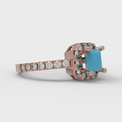 0.89 cttw Simulated Turquoise Hidden Halo Engagement Ring - Solid Gold (Princess Cut,4.5mm)