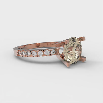 1.71 cttw Natural Morganite Solitaire with Zirconia Simulated Diamond Accents Engagement Ring - Solid Rose Gold (VVS1, Round Cut,7.5mm)