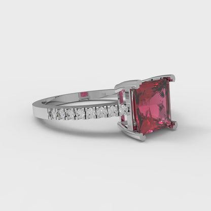 1.62 cttw Natural Garnet Solitaire with Zirconia Simulated Diamond Accents Engagement Ring - Solid Gold (Princess Cut,6.5mm)