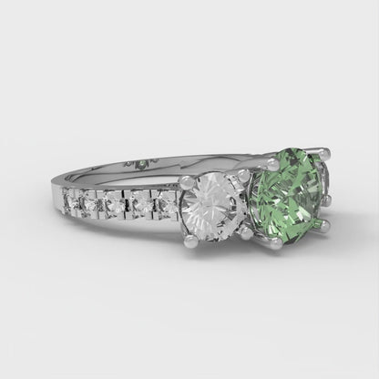 1.97 cttw Zirconia Simulated Green Diamond Three-Stone Engagement Ring - Solid Gold (VVS1, Round Cut,6.5mm)