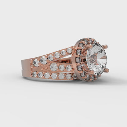 2.32 cttw Round Cut White Sapphire Bridal Set - Solid Rose Gold Engagement Ring & Wedding Band
