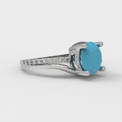 1.71 cttw Simulated Turquoise Solitaire with Zirconia Simulated Diamond Accents Engagement Ring - Solid White Gold (VVS1, Round Cut,7.5mm)